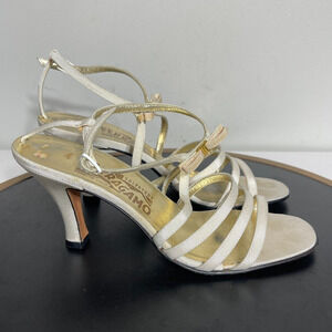 Salvatore Ferragamo Strappy‎ Sandals Women 7.5 Gold Bow Accent High Heel Italy